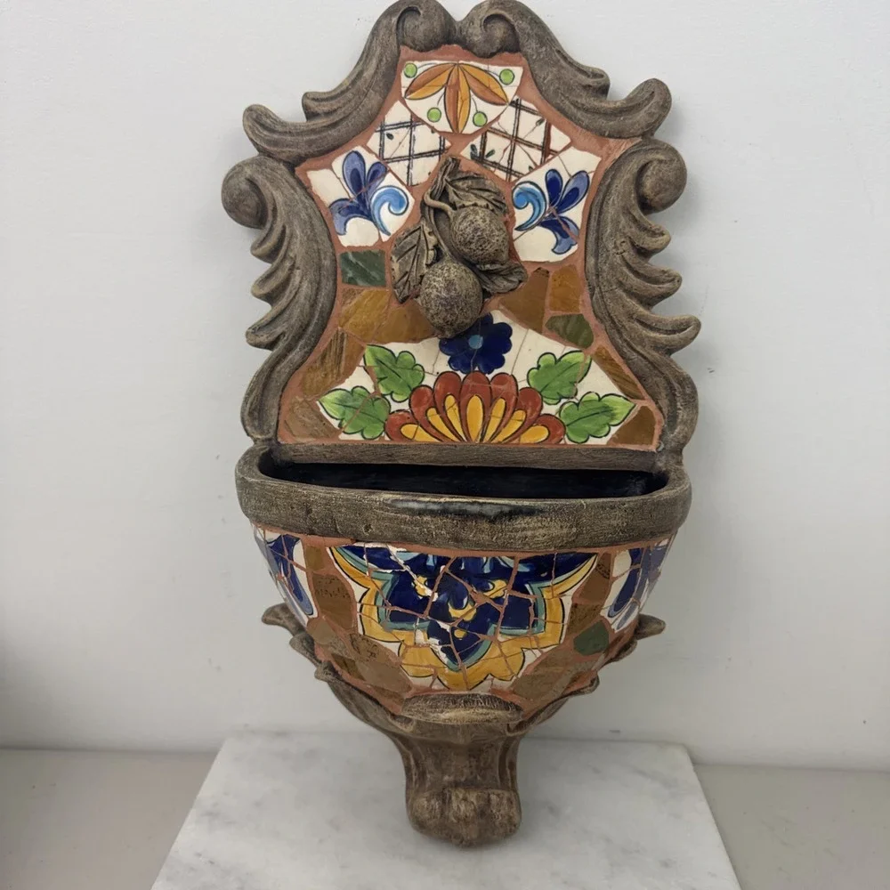 Vintage Large Resin and Mosaic Art Tile Wall hanging floral Planter Crafted 18